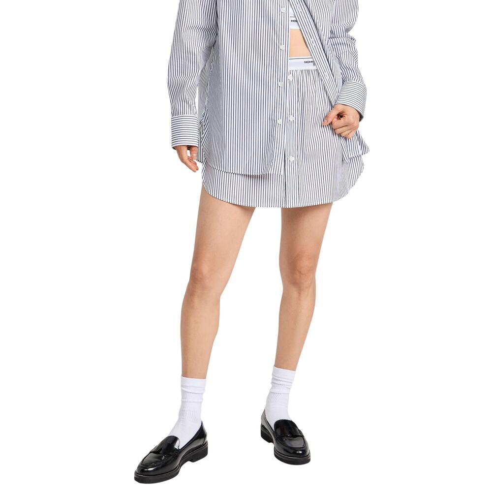 Hommegirls Button Front Faded Black Stripe Shirttail Miniskirt Size M
